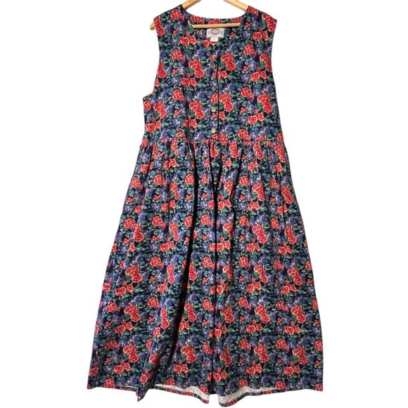 Vintage Conversation Pieces Women's L Floral Button Down‎ Tank Dress Cottage - Picture 1 of 8